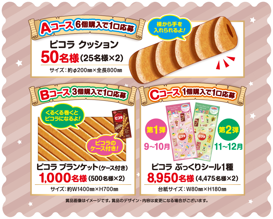 Aコース クッション　Bコース　ブランケット　Cコース　ぷっくりシール